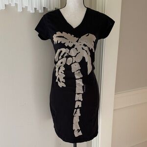 Marushka Palms Black V Neck T-Shirt Fitted Dress Fits Small See Size Info